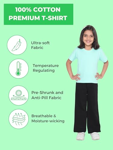 Image of Girl's Solid Regular Fit Half Sleeve 100% Pure Cotton T-Shirt