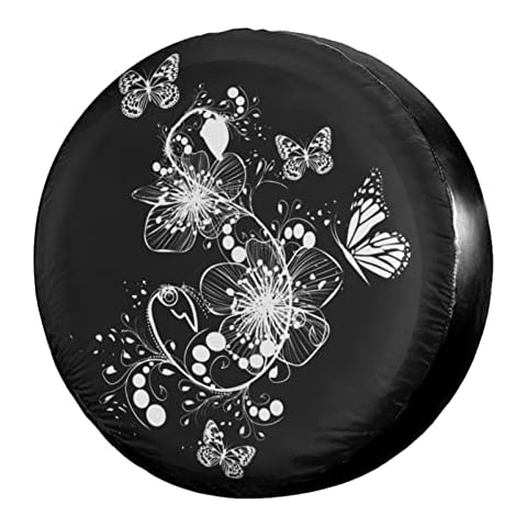 Dujiea Floral with Butterflies Spare Tire Cover, Universal Wheel Tire Cover Dust-Proof Tire Protectors for Trailer Rv Van SUV Truck Camper and Many Vehicle 14 15 16 17 Inch Cover