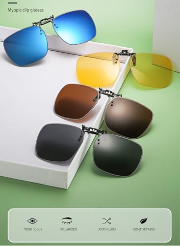 Polarized Clip on Sunglasses over Prescription Glasses Unisex, Large Size 60x53MM UV400 Flip-up Clip-on Shades3