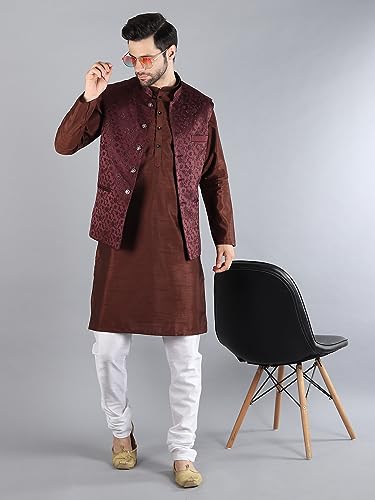 Image of Uri and MacKenzie Men's Silk Blend Kurta Pajama with Designer Ethnic Nehru Jacket /Modi Jacket