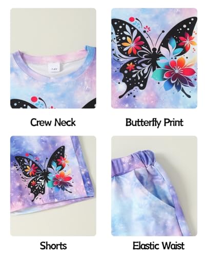 Image of 7-14Y Tween Girl Clothes 2 Piece Short Sleeve Tie Dye Heart Print Top and Shorts Teen Girl Summer Outfits Short Set