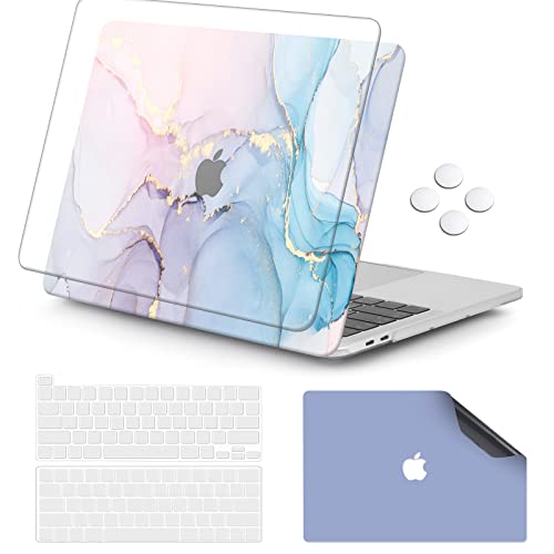 iCasso for MacBook Pro 13 Inch Case 2023, 2022-2016 Release M2 A2338 M1 A2251 A2289 A2159 A1989 A1706 A1708, Clear Hard Shell Case + 2 Skin Sticker Decal + Keyboard Cover for Mac Pro 13