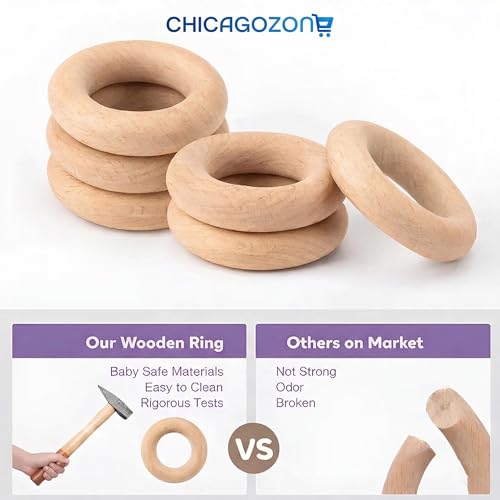 Image of CHICAGOZONE Premium Baby Teether | Silicone + Wooden Ring | BPA-Free, Non-Toxic, Safe Chew Toy | Round Shape | Color - Beige for Babies 3+ Months