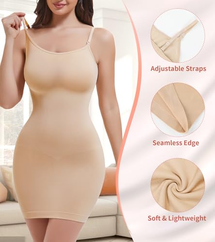 Image of Shapewear Slips for Under Dresses, Full Slip Dress for Women Tummy Control Body Shaper Seamless Shaping Dress