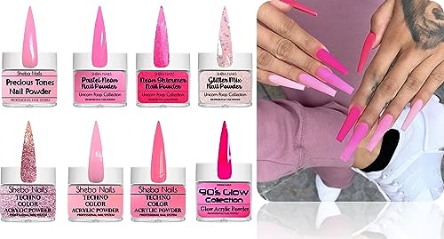 SHEBA NAILS Barbie Core Acrylic Nail Powder Variety Kit - 8 1/4oz. Jars of Acrylic Powder -DIY Acrylic - Perfect for Barbie lovers - Acryilic for Beginners or Professionals