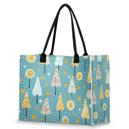 Cartoon Christmas Trees Tote Bag for Women Large Beach Bag Reusable Tote Bags for Work Travel Beach Shopping