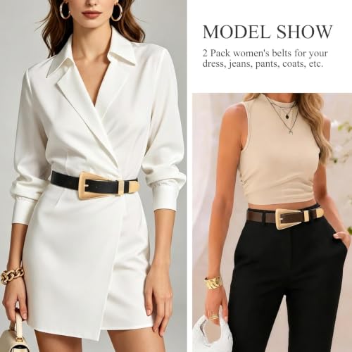 Image of WHIPPY 2 Pack Women Leather Belts Ladies Fashion Casual Waist Belt