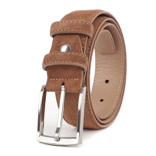 Ximraood Genuine Suede Leather Belt for Men 1 3/8 Wide Dress Casual & Golf Belt