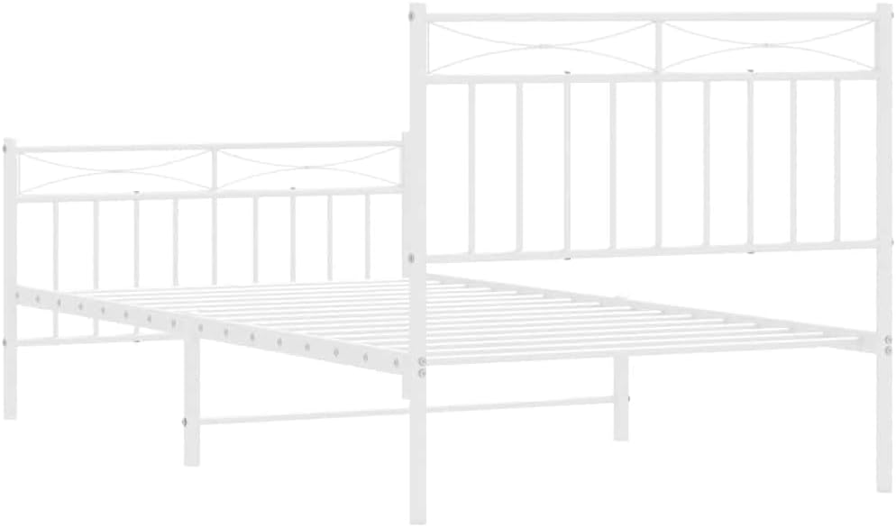 Bed Frame White Powder-Coated Steel Sturdy Platform Foundation 39.4 x 74.8 in Single Bed Frame Modern Minimalist Bedroom Mattress-Support Furniture
