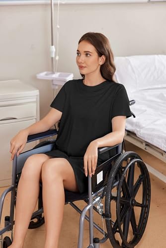 Image of Deyeek Open Back Hospital Gowns for Women Tear Away Short Sleeve Post Surgery Soft Nightgowns for Elderly Women with Pocket