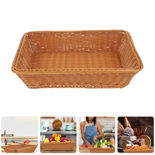 Cesta rectangular tejida de PP para pan y cubiertos, juego de 2 piezas rústicas 8