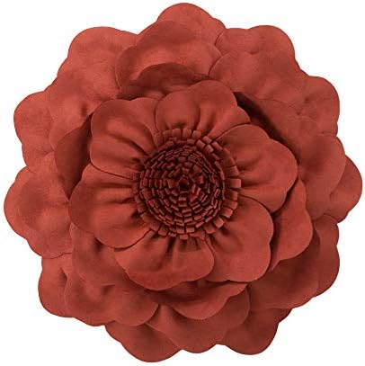 JWH 3D Peony Flower Accent Pillow Handmade Cushion Decorative Pillowcase with Pillow Insert Cotton Sham Solid Suede Flower Home Bed Living Room Decor Girl Gift 14 Inch Rust Red