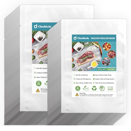 Cloudslucky Chamber Vacuum Sealer Bags,8"X12"&12"X14"200Pcs Pre-cut Chamber Machine Pouches,Heavy Duty Chamber Vacuum Bags for Commercial Sealer,Food Storage,Meal Prep,Sous Vide,Meat Cheese Goods by Cloudslucky - Used condition - US$24.41