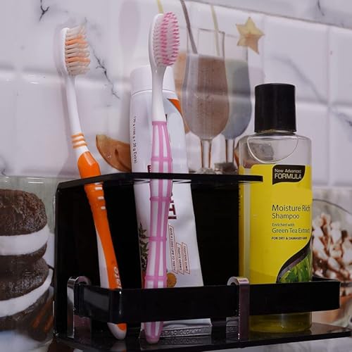Image of Wall Acrylic Toothpaste Holder,Wall Mounted self Adhesive Acrylic Toothbrush Holder,Toothpaste for Bathroom Stand,Toothpaste Holder,Stand,Tumbler (Black)