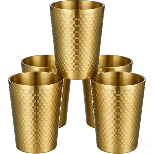 Juego de copas de vino doradas irrompibles de 5 a 12 onzas, copas de vino de acero inoxidable, copas de vino de metal inastillables para vino tinto y exterior