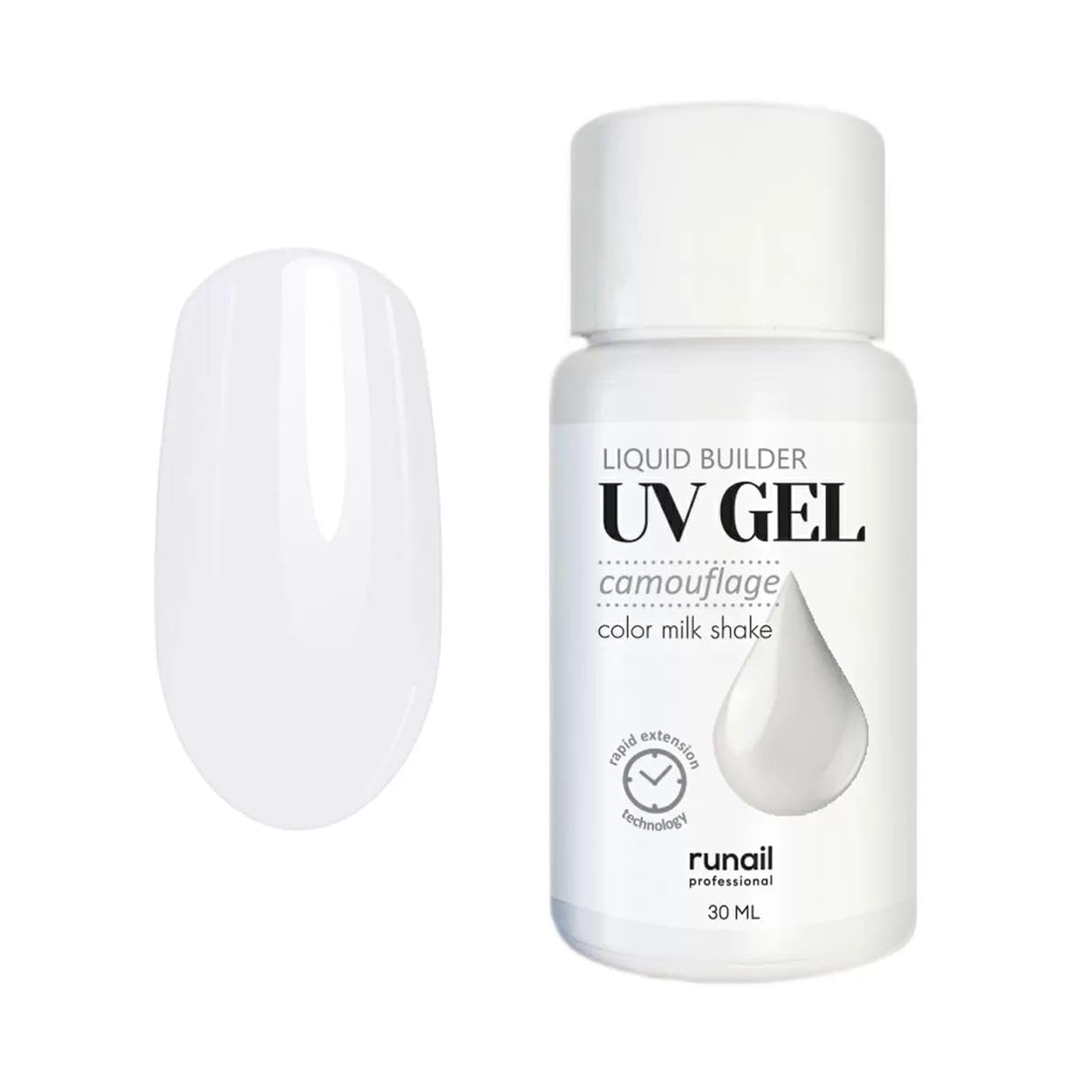 UV Gel liquid builder. Suitable for the nail overlay and nail extension upper arch. Self levelling gel. Salon quality. Brand . Size:30ml (Milk Shake)