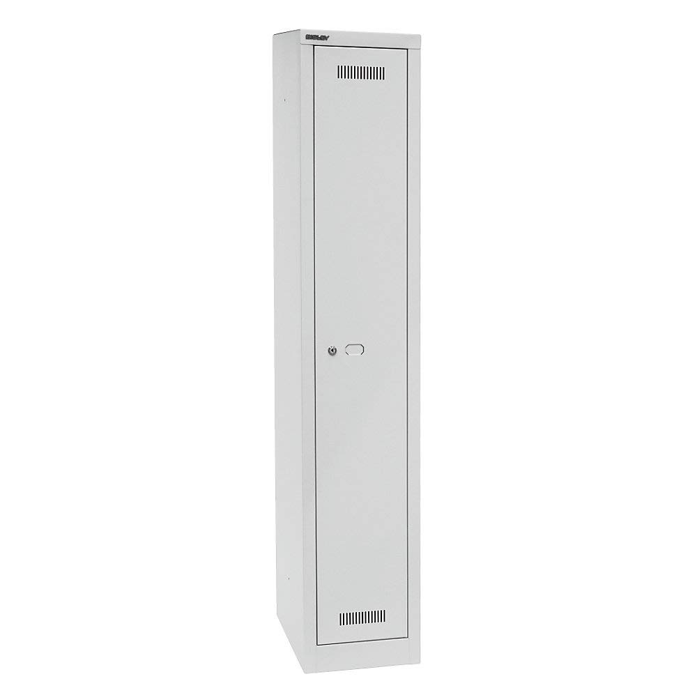 Armario perchero ventilado Bisley con un compartimento monobloc de metal gris de 32cm de ancho