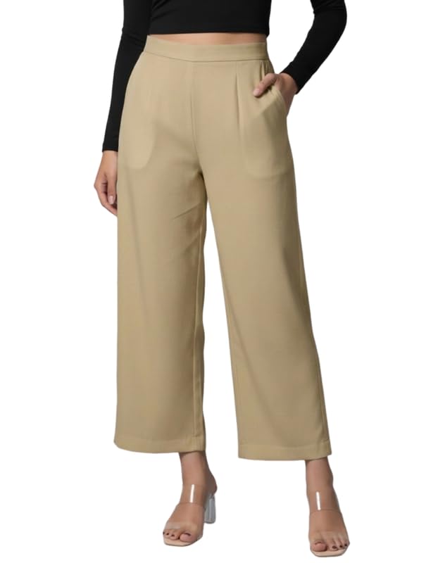 Image of Moirai Pure Cotton Wide Leg Women Trouser Stylish Mid Rise Relaxed Straight Fit Loose Pants Casual Travel Office Formal Wear