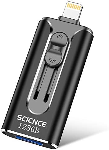 USB Flash Drive for iPhone, Photo Stick 128GB iPhone Memory Stick SCICNCE 3in1 Thumb Drive Compatible to iPhone, iPad, iPod, Mac, Android and Computer (Black)