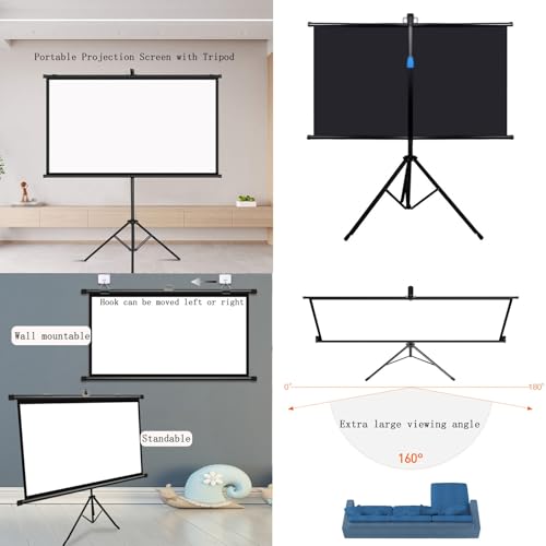 Pantalla de proyector de 72 pulgadas con trípode universal, pantalla portátil ajustable 4:3/16:9 para interior y exterior miniatura 2