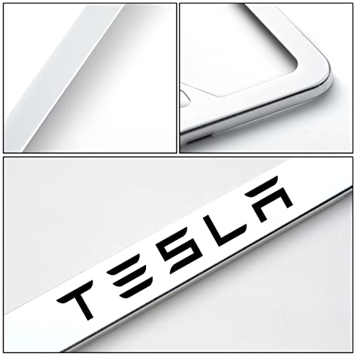 2 Pcs License Plate Frames For Tesla, Car License Plate Bracket Holder, Premium Aluminum Alloy Weather Proof License Plate Covers With Screw Caps, Front License Plate Car Accessories(Silver) #TOP4