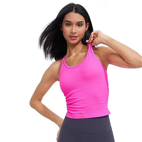 Image of sphinx cat Womens Ribbed Workout Crop Tops with Built in Bra Yoga Racerback Tank Top Slim Fit