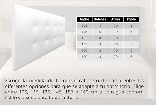 Miniatura 4 de Silcar Home - Cabecero De Cama Carlo 135 Blanco - Estructura De Madera, Tapizado En Polipiel, Diseño Moderno Con Dos Hileras Botones, Fácil Instalación - Polipiel Blanco, 135 Cm