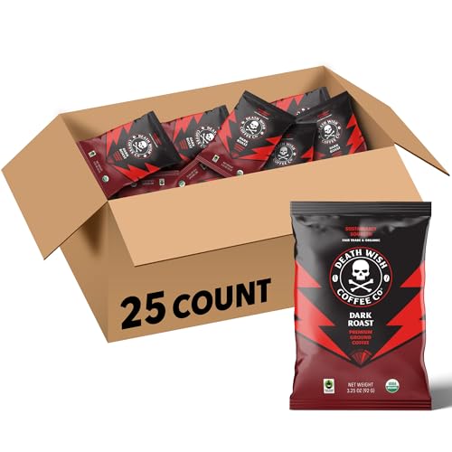 Image of Death Wish Coffee Ground Frac Pack, Each Pack Brews One Pot, Filter Included, Dark Roast (25 Count)