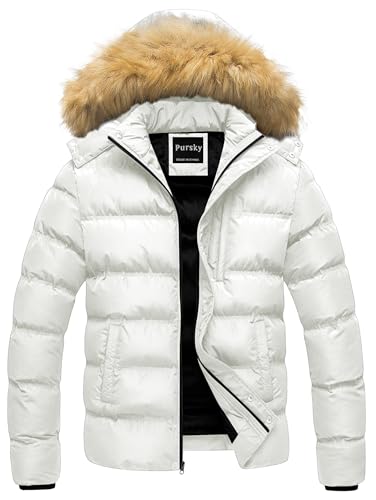Image of Pursky Men's Puffer Jacket Waterproof Winter Bubble Coats Ski Parka Fur Hooded