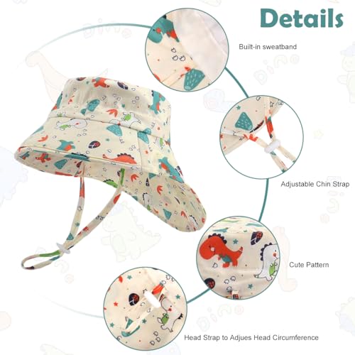 Image of SNOWIE SOFT Dinosaur Bucket Hat Sun Cap for Baby Boy 1-3 Years with Chain Strap, UPF 50+ Sun Protection Baby Cap for Kids Wide Brim Beach Hat Cute Summer Caps for Baby Boy