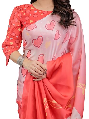 Image of ALMAARI FASHION Women's Floral Printed Georgette Satin Saree with Unstitched Blouse Piece | Traditional Ethnic Wear Sarees | Soft Lightweight Ethnic Office Wear Daily Wear Indian Sari (SG 151-160 H)
