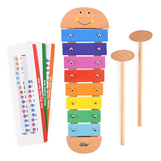 Eastar Xylophone for Kids Toddler Musical Instruments Wooden Xylophone Musical Toy with 3 Two-Sided Music Cards and Mallets Great Baby Gift, Cartoon Design