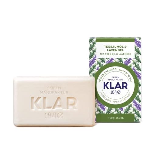 Klar Seifen festes Shampoo Teebaumöl & Lavendel 100g (gegen Schuppen), geeignet für schuppiges Haar, Shampoo, 11172