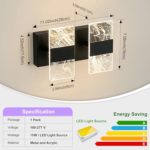 Image of Matte Black Modern LED Bathroom 2-Light Vanity Light Over Mirror