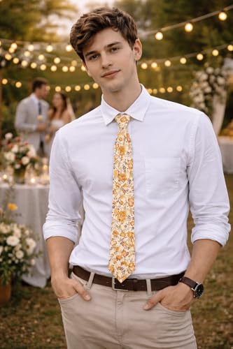 Image of BELLUNO Men's Cotton Floral Skinny Tie, 2.5 inch Width, with Gift Box