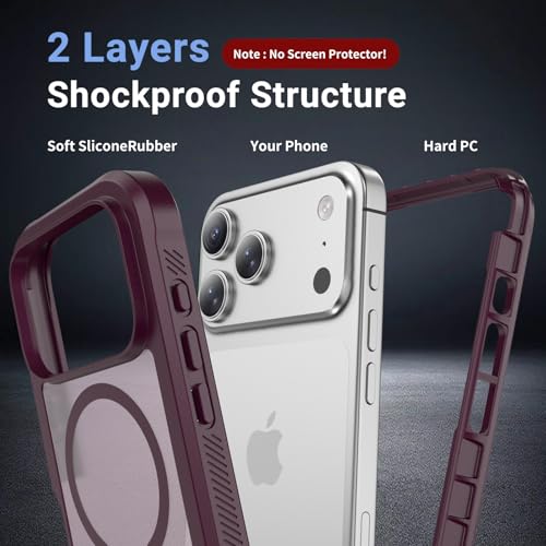 jaroco Magnetic for iPhone 17 Pro Max Case, [Compatible with MagSafe][Military Grade Drop Protection][Heavy Duty Protection][Non-Slip][Shockproof] 2-Layer Durable Bumper Phone Case 6.9''-Wine Red by jaroco - Used condition - US$6.60