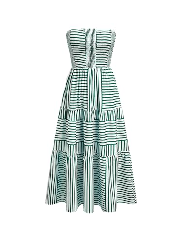 Image of CIDER Women's Strapless Dress with Pockets Tube Striped Long Midi Dresses A Line Beach Vacation Casual Summer Outfits