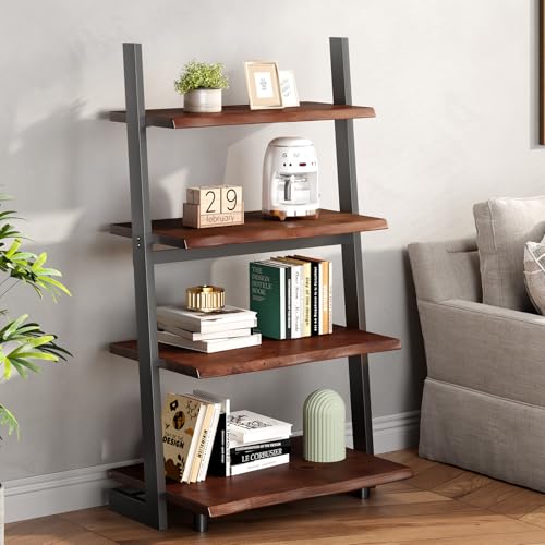 4-Tier-Solid-Wood-Ladder-Bookshelf-with-Natural-Live-Edge-Rustic-Walnut-Storage-Display-Leaning-Bookcase-Modern-Space-Saving-Shelf-for-Living-Room-Bedroom-Home-Office