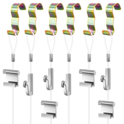Image of Dunzy 10 Pcs Picture Rail Hanging System Kit Picture Rail Hooks Molding Hangers with Invisible Nylon Cord and Adjustable Hooks for Exhibition, Art Gallery Supplies (71 inch Clear Perlon Cord,Zinc)