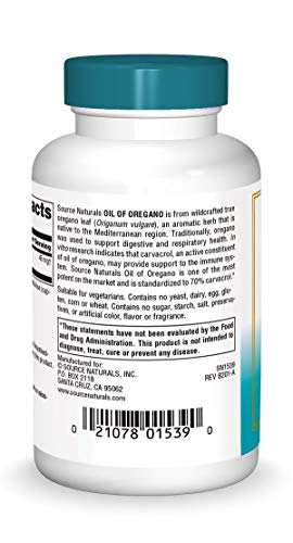 Source Naturals Wellness Oil Of Oregano - Standardized To 70% Carvacrol - 60 Vegetarian Capsules #TOP1