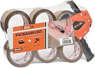 Brackit Tape with Dispenser, Brown 48mm x 66m, Pack of 6 Rolls  Strong Heavy Duty Packing Tape for Regular Use or Moving  Easily Seals Your Parcels and Boxes