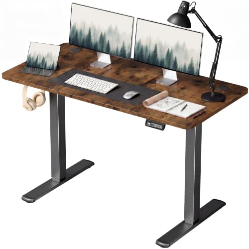 Image of Furmax Electric Height Adjustable Standing Desk Large 48 x 24 Inches Sit Stand up Desk Home Office Computer Desk Memory Preset with T-Shaped Metal Bracke, Brown