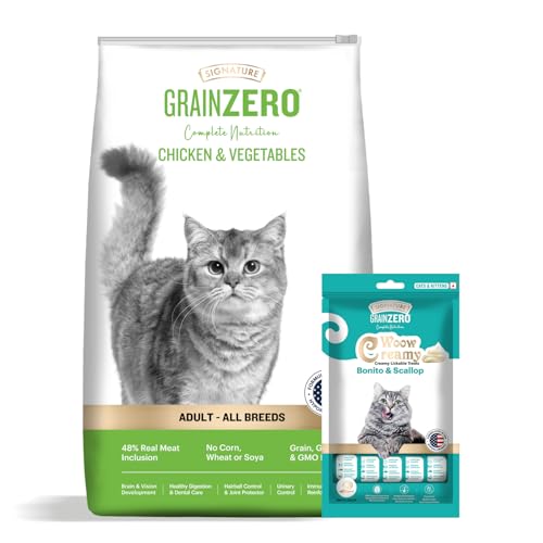 Image of Grain Zero Chicken & Veg Dry Cat Food 1.2kg with 75g Creamy Treat | Grain-Free Formula | Gluten & GMO-Free | 48% Fresh Inclusion | Taurine Heart Support | Skin & Coat Care | Adult All Breeds