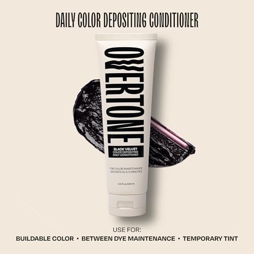 Image of Overtone Daily Color Depositing Conditioner for Hair, Black Velvet:Temporary Pigment with Shea, Coconut & Avocado Oils, Hydrating, Vegan & Cruelty-Free, All Hair Types, 4.5oz.