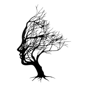 Abstract Tree Face Metal Wall Art Decor, Tree of Life Women Face Wall Hanging Sculpture, Modern Black Wall Art for Living Room, 30x21cm