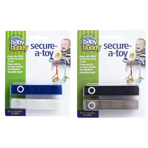 Image of Baby Buddy Secure-A-Toy, Safety Strap Secures Toys, Teether, Pacifiers to Strollers, Highchairs, Car Seats, Adjustable, Keep Toys Sanitary, Registry Must Haves, Boys Colors (Colors May Vary), 4 Count