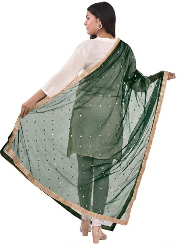 Image of YOUTHQUAKE Women's Net Embroidered Full Size Dupatta With 4 Side Golden Lace
