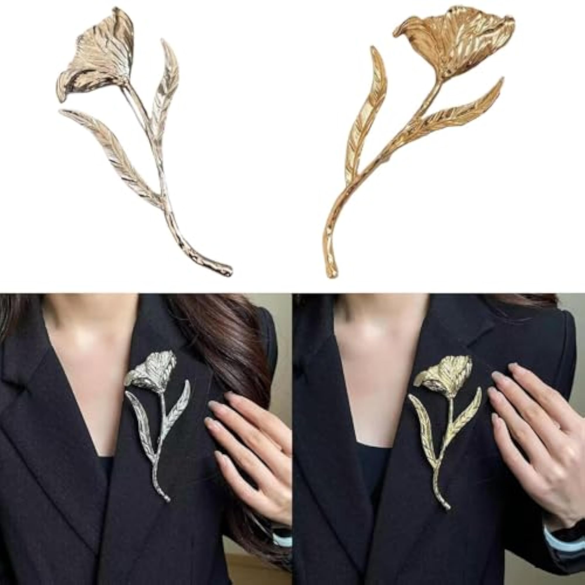 Oversized Metal Floral Leaf Brooch, Formal Gatherings