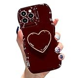 Cute Case for iPhone 14 Pro Max 6.7'', Wine Red Soft TPU Shape Shockproof Protective Cover with Stand, Luxury Bumper Wave Frame Curly Shape Love Heart Holder Kickstand Phone Case for Girls Women