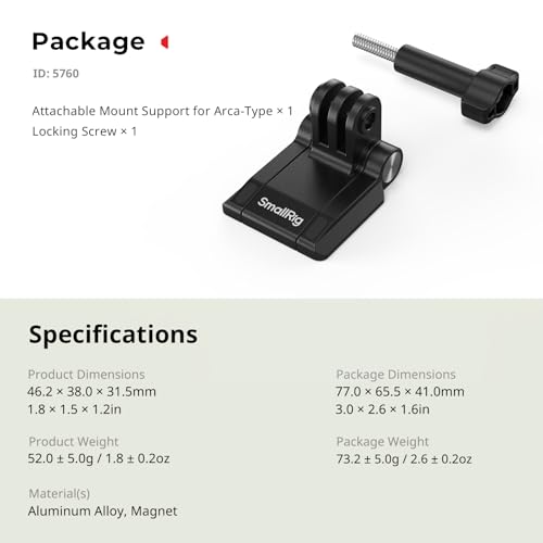 SmallRig Magnetic Mount for Action Camera, for DJI Osmo Nano/Action 4/5 pro, for GoPro Hero 13/12/11, with Quick Release Plate for Arca-Swiss, 1/4"-20 Locating Hole, Ultra-Low-Angle Shooting by SMALLRIG - Image 8